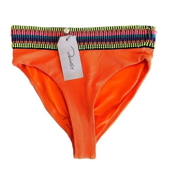 Peixoto Other - Peixoto Womens Size S Orange Ribbed High Waist‎ Bikini Bottoms Embroidered NWT